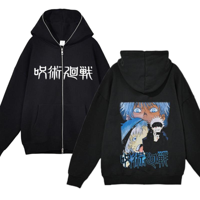 Anime Gojo Satoru Sweatshirts Jujutsu Kaisen Zipper Jackets Gojo Hoodies Thin Fleece Hoodie Zip Up Y2k Hoodies Anime Sweaters