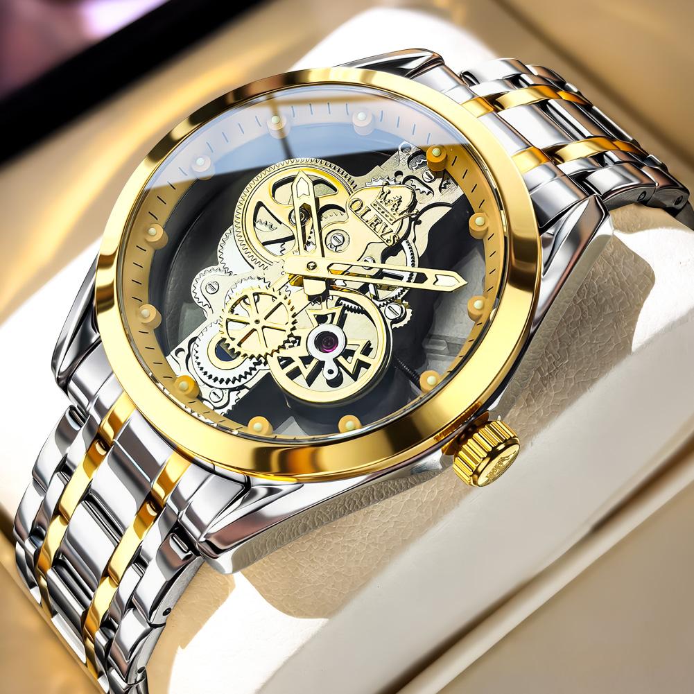 OLEVS Men's Watches Trend Fashion Hollow-out Dial Original Brand Quartz Wristwatch Gear Second Hand Waterproof Luminous New 3725
