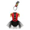 Children‘s Circus Ringmaster Outfit Sparkly Shoulder Tassels Cutout Back Bodysuit and Mini Top Hat Feather Headband for Halloween Cosplay Dress Up