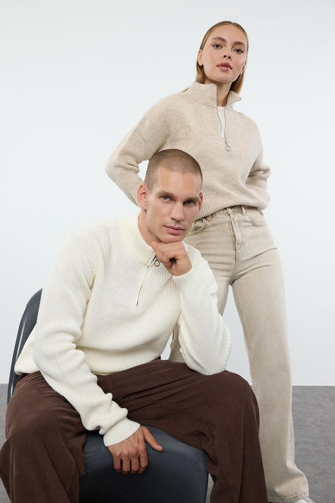 Женский свитер в элегантном стиле, зеленый мягкий текстурированный трикотаж на молнии, свитер