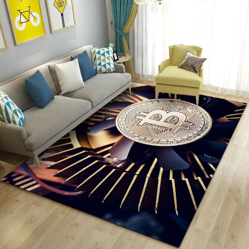 3D Bitcoin Area Rug Large,Carpet Rug for Living Room Bedroom Sofa Kitchen Doormat Decoration,Children Play Non-slip Floor Mat
