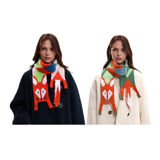 Women Scarf Cartoon Fox Design Faux Cashmere Soft Warm Scarf Autumn Winter Long Scarf Versatile Clothing