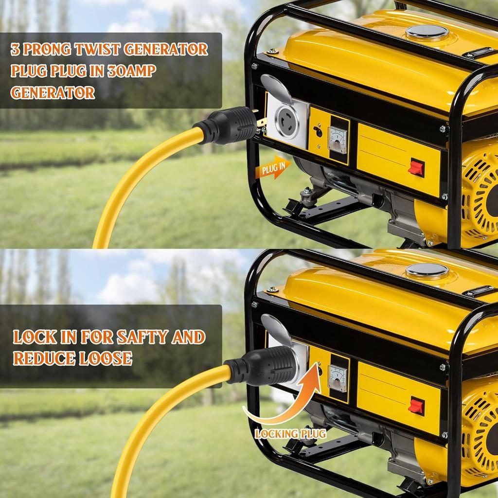 Удлинитель для генератора NEMA L6-30, вилка L6-30P (папа) на розетку L6-30R (мама), 3-контактный, 30 Ампер, блокирующийся шнур питания для генератора, 3x12 AWG,