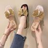 High Heels Women's New Square Head Temperament Bow Low Heel One-word Drag Small Fragrant Style Outer Slippers In Summer 2025