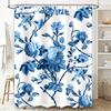 Синяя Цветочная Занавеска для Душа Водонепроницаемый Декор для Ванной Комнаты Большой Размер Роскошный Коврик для Ванной Белая Подкладка для Ванны Принт Современный Цветочный Дизайн (