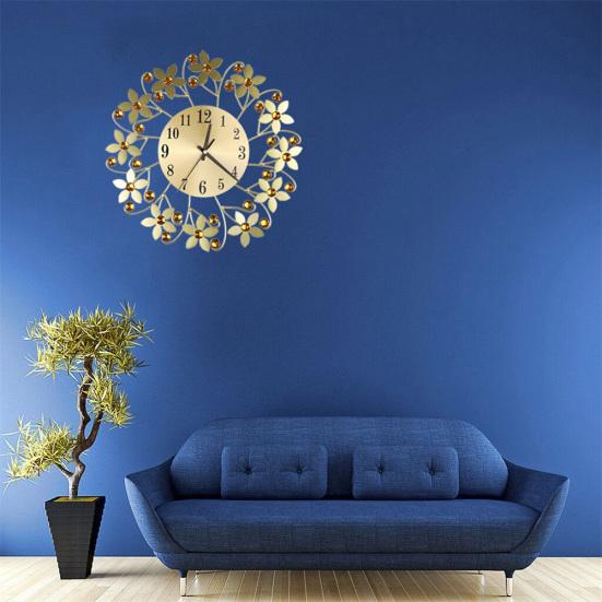 Round Rhinestone Flower Wall Clock Living Room Home Restaurant Hanging Decor