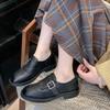 Retro Low Heel Single Shoes Autumn New Round Toe Deep Mouth Breathable Hole Metal Buckle Non-slip Low Top Shoes