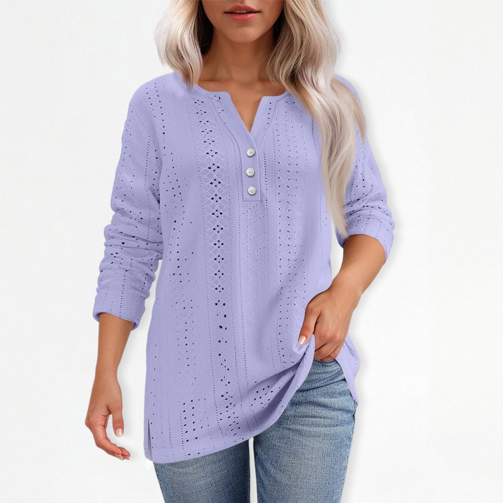 Жен. Футболка Футболка С принтом Пуговицы Рукав 3/4Ежедневно Выходные Мода Классический Топ с v-образным вырезом Обычный