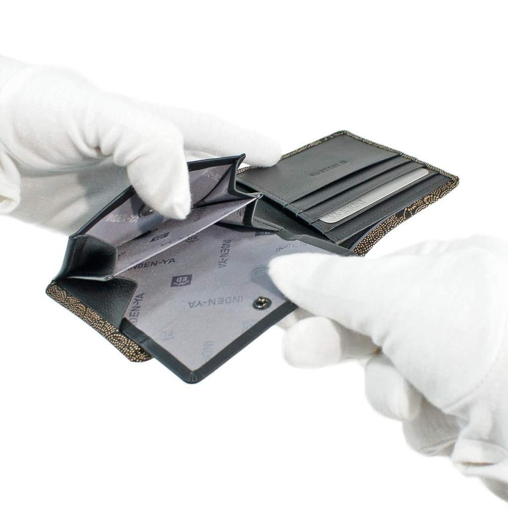 Мужской кошелек Indenya из кожи оленя, бифолд, с отделением для купюр и монетницей, черный с белым лаком, узор «хризантема», 2006-11-005