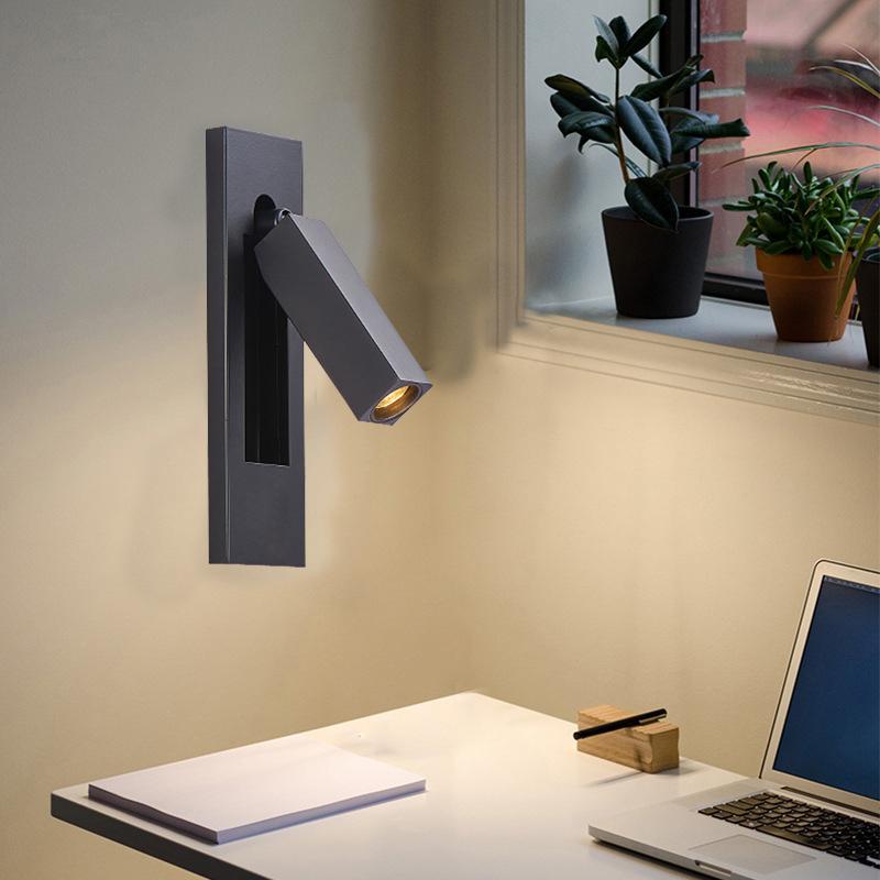 Светодиодный прямоугольный светильник для чтения с регулируемым углом наклона, встроенный в прикроватную лампу