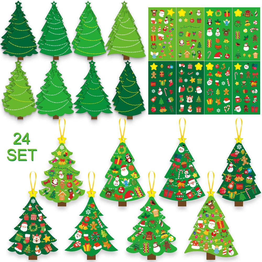 Cartoon Christmas Tree Theme DIY Card Stickers, Christmas Tree Decoration Christmas Gifts
