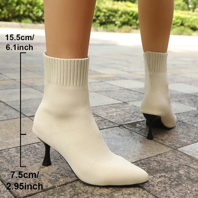Мода Мода Слипоны Тонкие Вязаные Ботильоны Женские Большого Размера Стрейч Сапоги на Высоком Каблуке Женские Осенне-Зимние Ботильоны-Носки на Тонком Каблуке