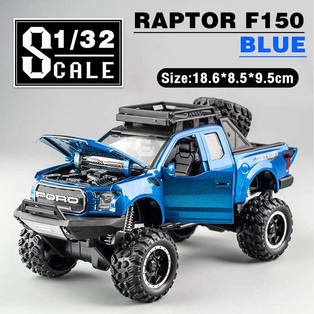 1:32 масштаба Ford Raptor F150, литая под давлением модель автомобиля из сплава с большими колесами, со звуковым светом, откатным автомобилем, игрушки для детей, рождественские подарки,