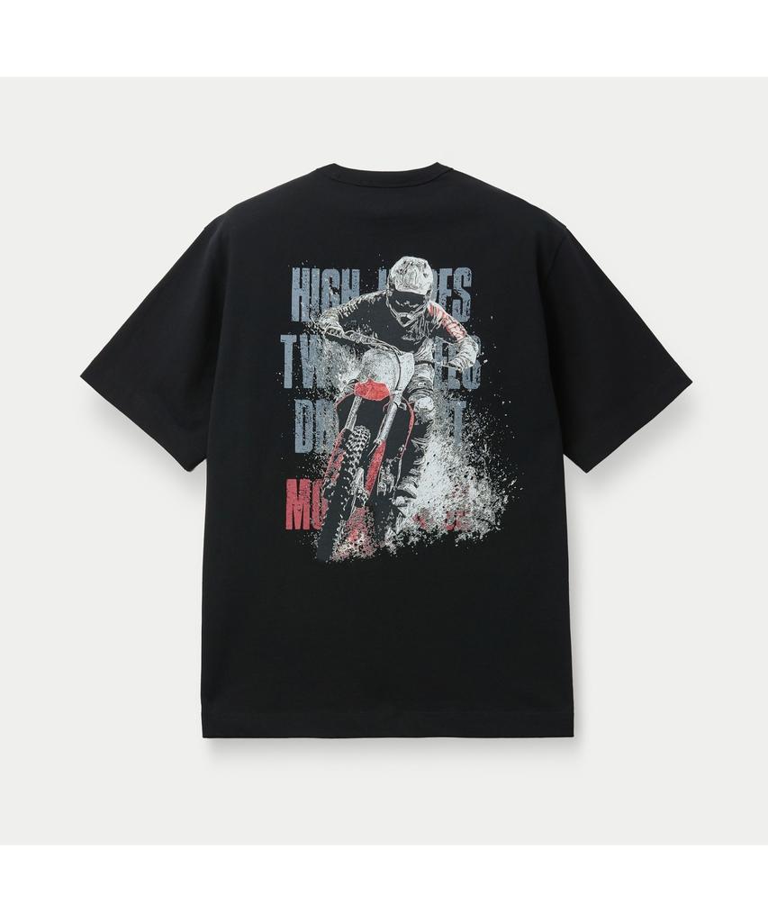 Silijeu Motorcycle Print Short Sleeve T-Shirt Satam26811Bkx