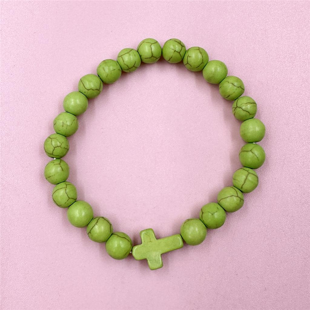 1PC Men Women Gift Cross Charm Beaded Bracelets Matte Bracelet Jewelry Handmade Natural Stone Prayer  Accessories