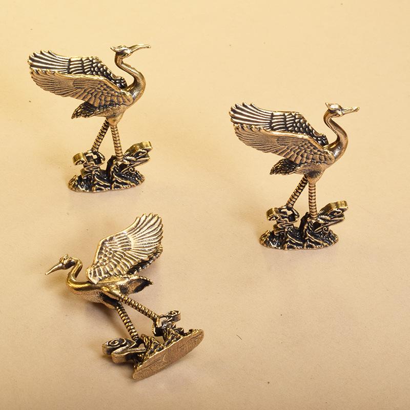 Vintage Crane Ornament Copper Animals Figurine Artwork Collections Statue For Desk Dining Room Fireplace Home Decorations