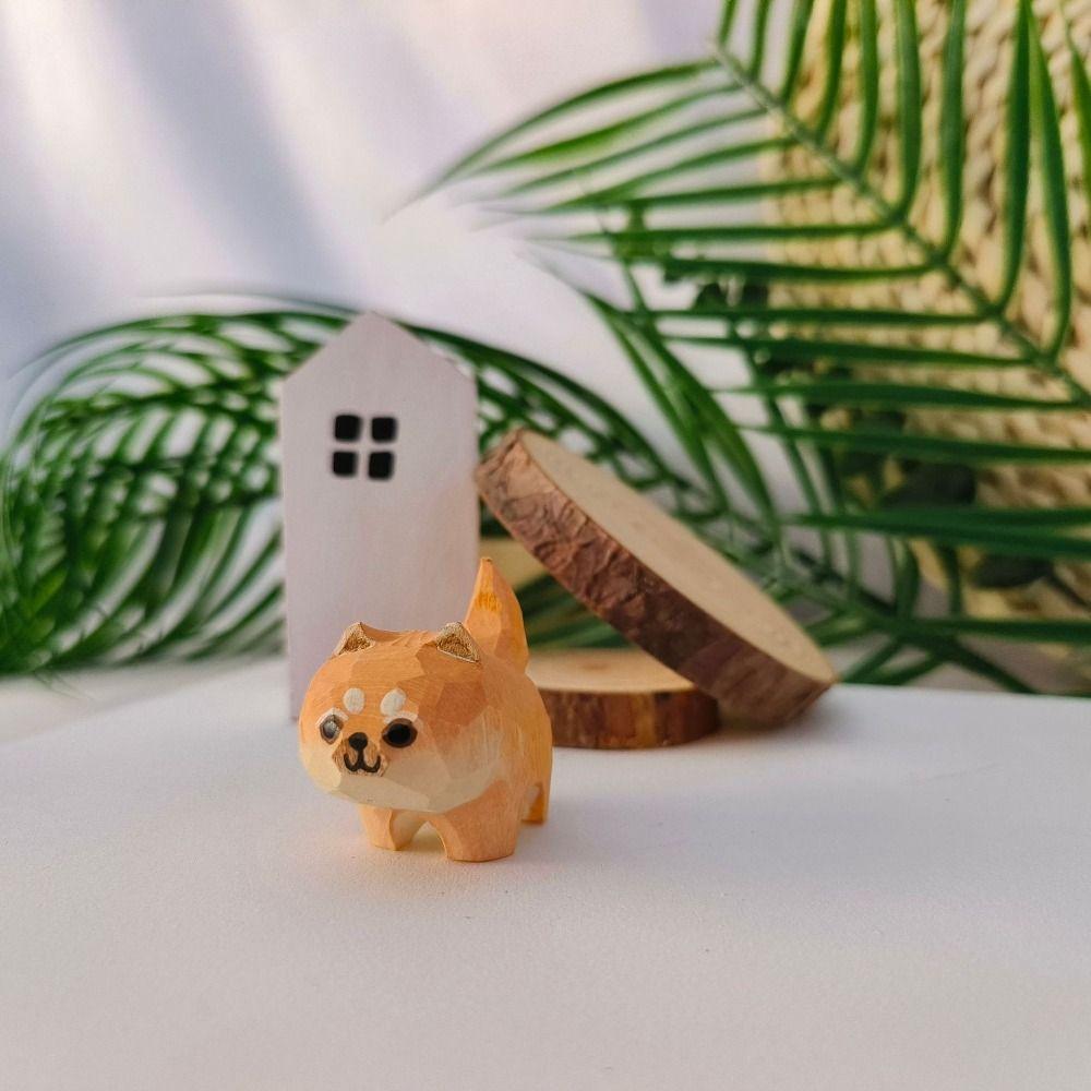 Mini Cat Dog Statues Painted Small Animal Dolls Desktop Accessories Wooden Animal Figurine Home