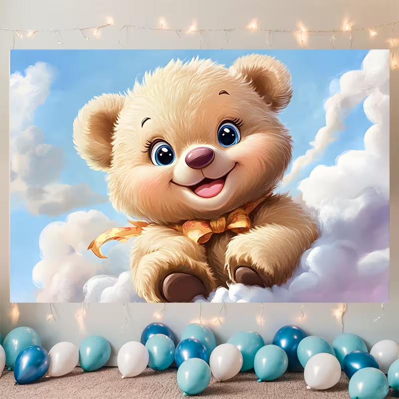 2D Милый плюшевый мишка на облаках Фон для фотосессии на Baby Shower