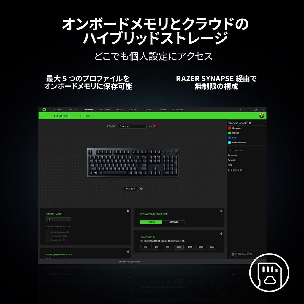 Razer Игровая клавиатура Huntsman V2 JP Линейный оптический переключатель Японская раскладка JP Оптический переключатель Линейный тактильный Бесшумный двойной колпачок PBT Подставка для запястья