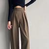 Fashion Spring Autumn High Waist Loose Ice Silk Thin Pants Elastic Waist Pleated Casual Women Trousers