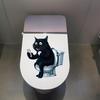 Водонепроницаемые наклейки на унитаз с черным котом, наклейки на крышку бачка, мультяшный черный кот, наклейка на сиденье унитаза для ванной комнаты, туалета, двери, стены