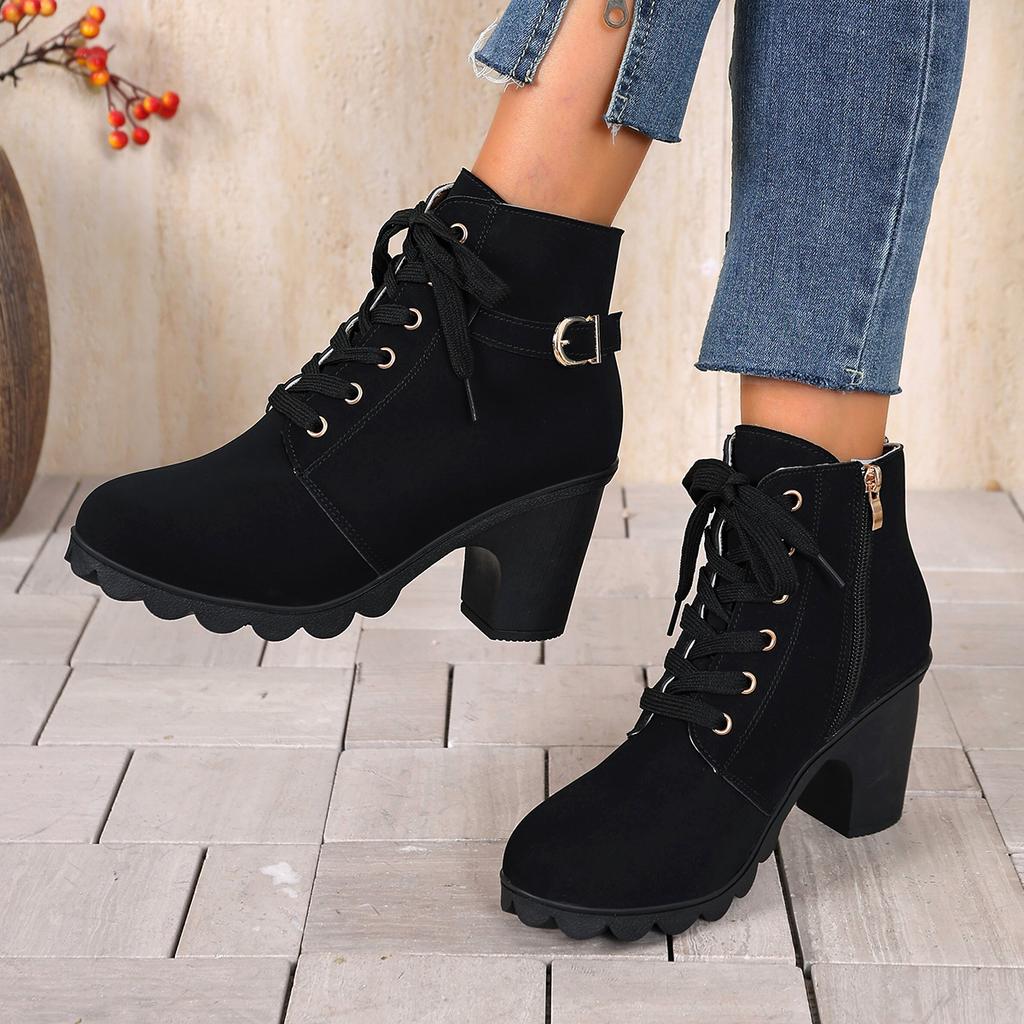Модные женские ботильоны Весна Зима Высококачественные ботинки На шнуровке Роскошная обувь Женские Удобные Уличные Ботинки на высоком каблуке Женские