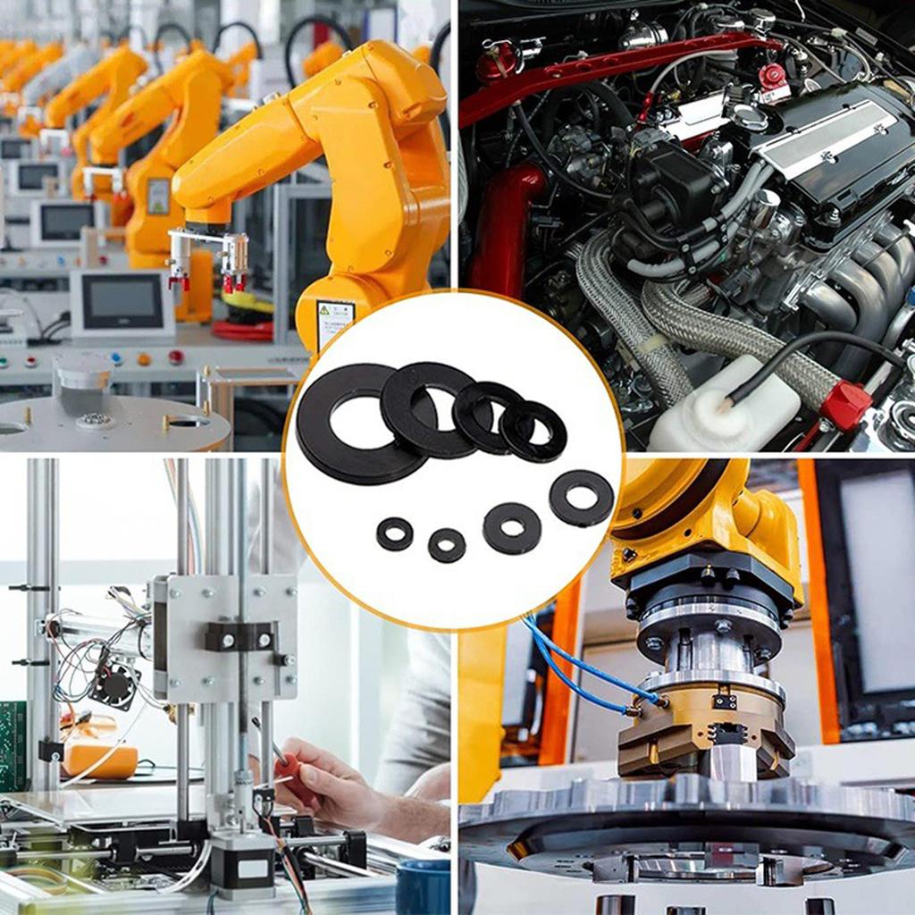 350pcs Black Plastic Nylon Flat Washer Plane Spacer Insulation Gasket Ring For Screw