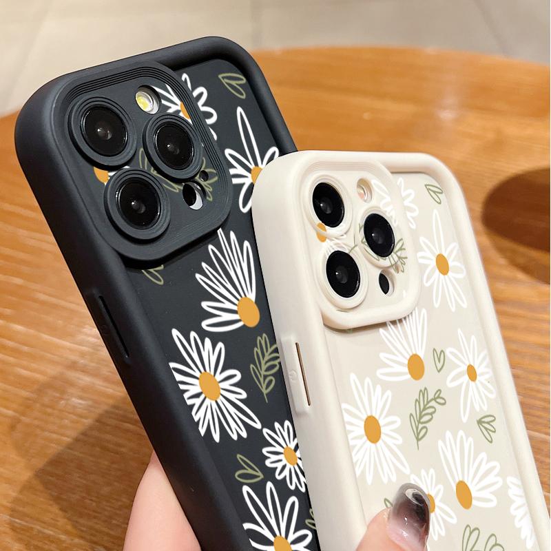 Мягкий чехол из ТПУ для iPhone 16e 16 17 Pro Max 15 14 Plus 13 12 Pro Max 11 17 Air Мультяшный Белый Цветок Печать Силиконовый Чехол для Телефона