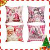 Pink New Christmas Printed Cushion Cover Sofa Bedroom Festive Santa Claus Snowman Pattern Cushion Cover