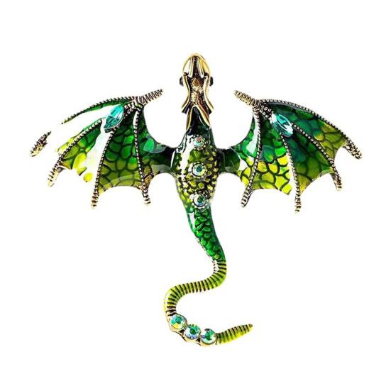 Vintage Oil-Dripping Flying Dragon Brooch Rhinestone Cartoon Enamel Animal Shape Hat