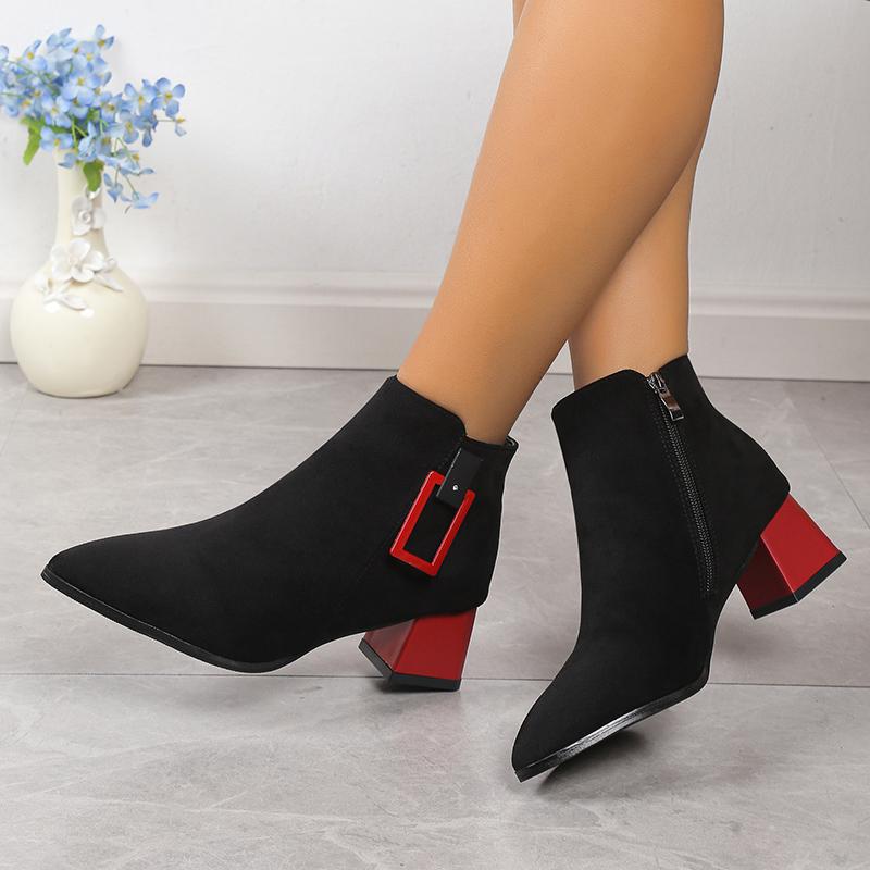 Модные ботильоны для женщин 2024 года, зимние модные женские ботинки с острым носком, удобные толстые каблуки, офисная женская обувь для поездок на работу