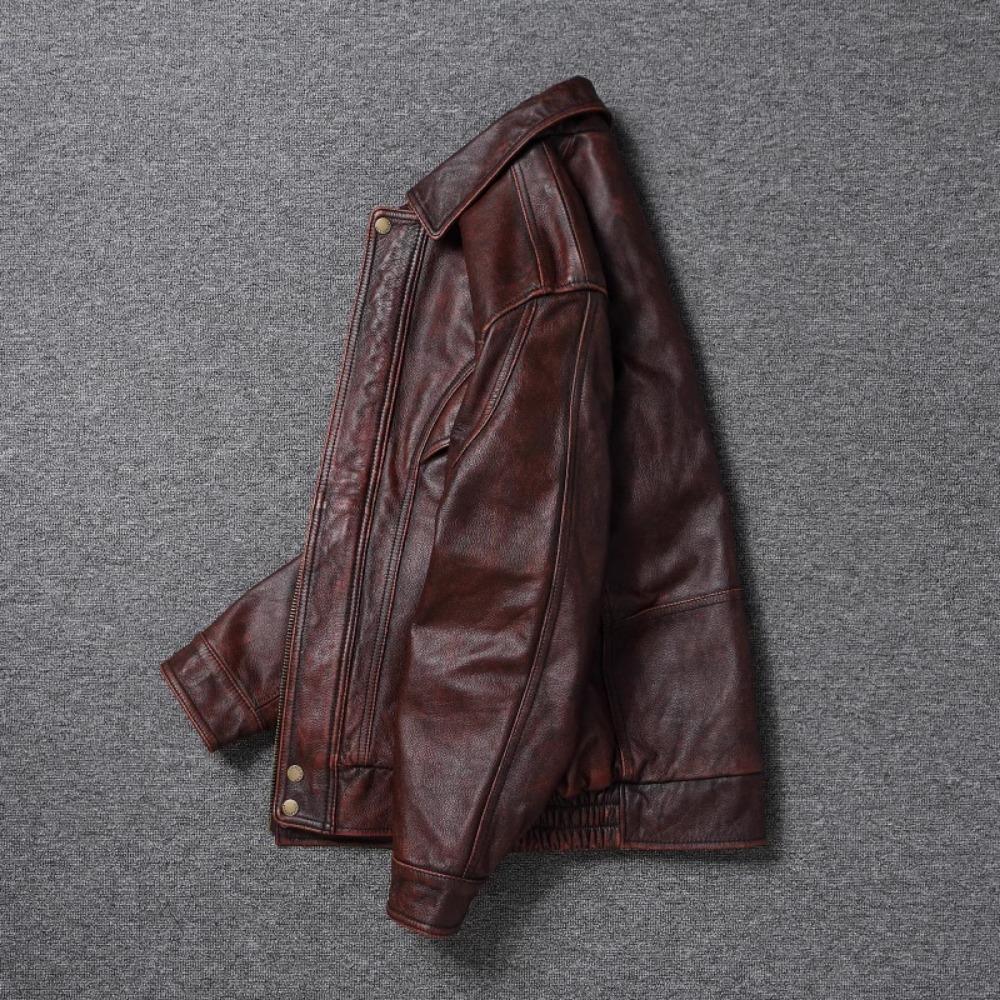 Китайский размер мужская кожаная куртка широкая грудь большой размер мягкий настоящий воловья кожа летный костюм короткий свободный крой