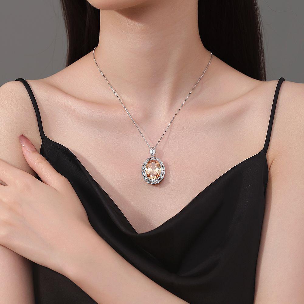 Champagne Color Zirconia Necklace Pendant Valentine's Day Gifts Romantic Accessories