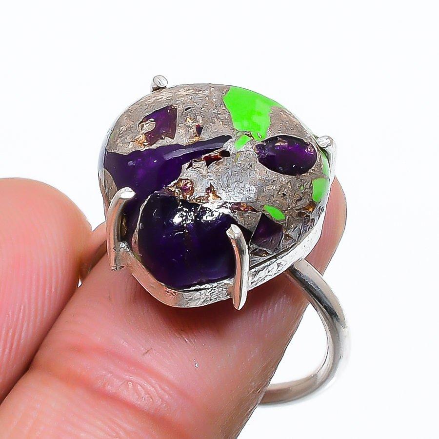 Copper Purple Turquoise Gemstone 925 Sterling Silver Jewelry Ring Size Adj. GK-6070
