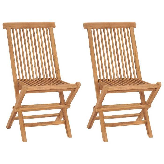 Chaises de jardin pliables - vidaXL - Bois de teck massif - Marron - 2 personnes - Extérieur