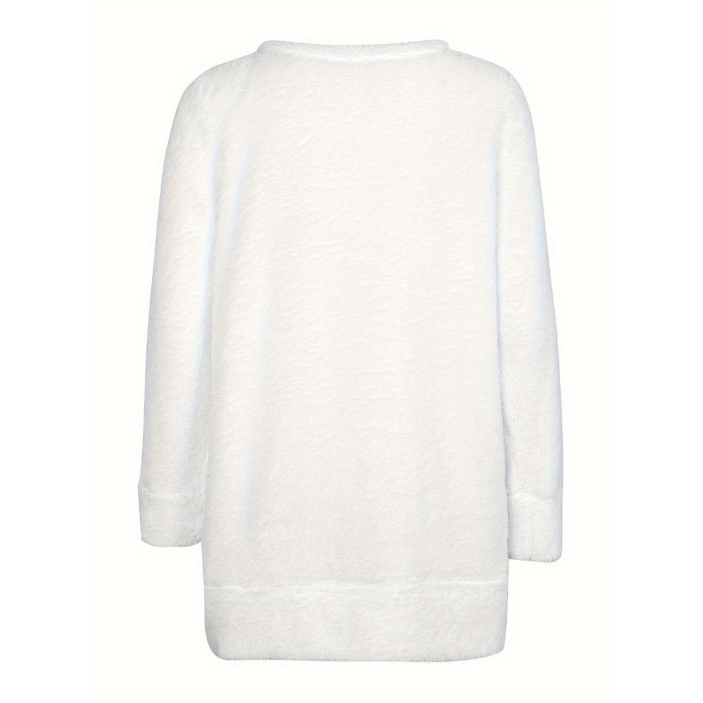 Women's Velvet Sleeping Dress - Comfortable Winter Home Robe with Pocket, Round Neck Solid Color Machine Washable Casual Wear, Soft Knitted Indoor