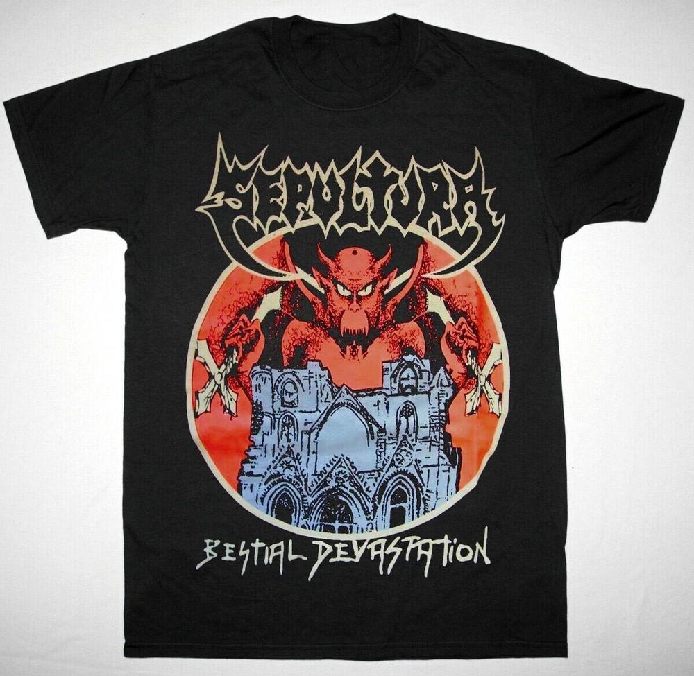 SEPULTURA BESTIAL DEVASTATION Новая Редкая Черная Мужская S-4XL Репринт Унисекс Футболка