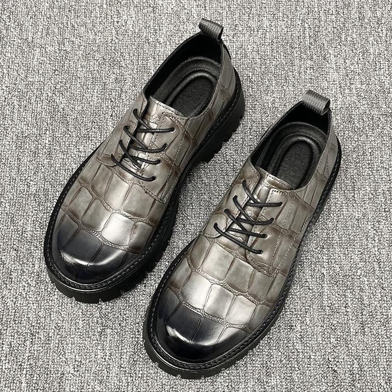 Foreign Trade Large-size Men's Shoes 2025 Popular Fashion Big Head Leather Shoes Men's Thick-soled Retro Versatile Shoes Tide