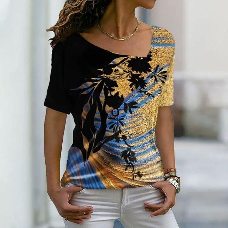 Новые женские футболки, цветочный принт, женская одежда, топы с короткими рукавами, толстовки с v-образным вырезом, уличная одежда, большие футболки, женские футболки