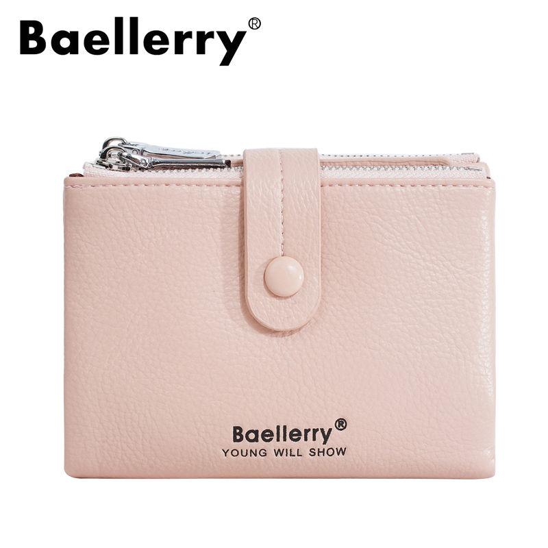 Baellerry Women Fashion Short Wallets Casual Tri-fold Coin Purse Double Zipper Card Holder Purses