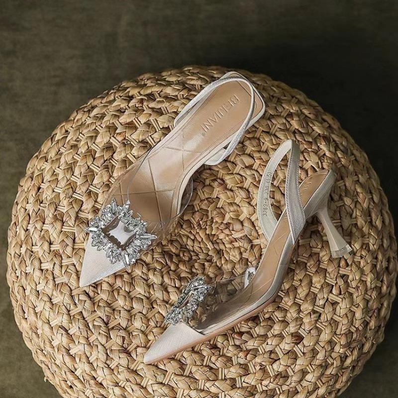 Summer Women High Heels Shoes Luxury Crystal Women Sandals Designer Pointed Toe Pumps Transparent Sexy Women Sandalias De Mujer
