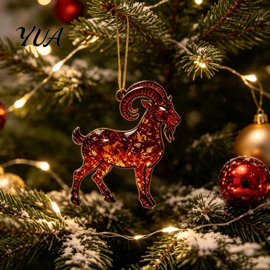 Lightweight Holiday Hanging Ornament Goat Christmas Tree Ornaments, Decorative 2D Flat Acrylic Party Supplies Pendant for Home Decor, Festive
