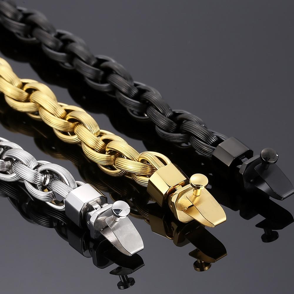 Большой размер 21/23,5 см, черный позолоченный мужской браслет-цепочка из нержавеющей стали для мужчин, мужские ювелирные аксессуары