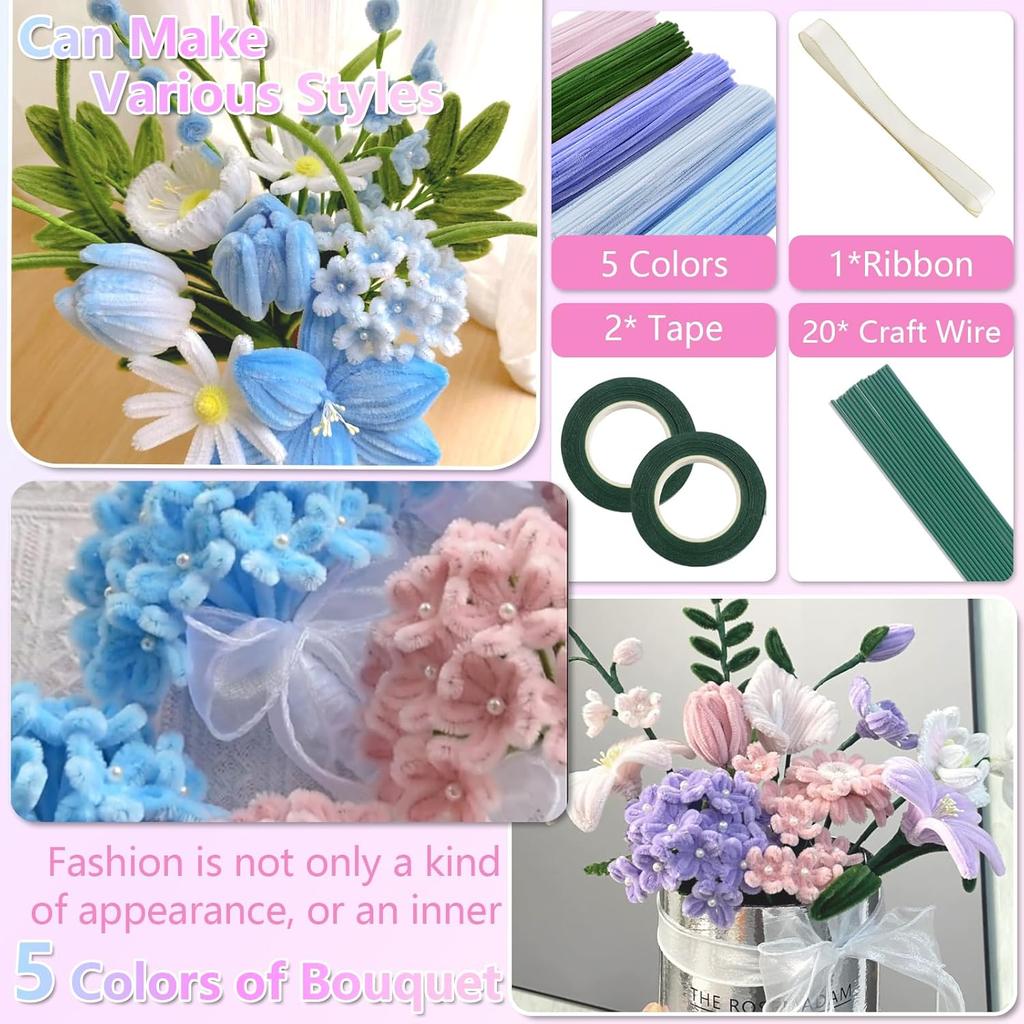 400 шт. Ершики для чистки труб для рукоделия, 5 разных цветов Ершики для чистки труб оптом, Стебли из синели для набора для изготовления цветов своими руками с флористической проволокой, Садовая лента, Тычинки
