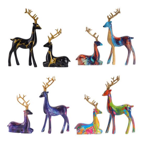 2 шт. смоляного украшения оленя, стоящего оленя и лежащего оленя, скульптура настольная фигурка оленя для