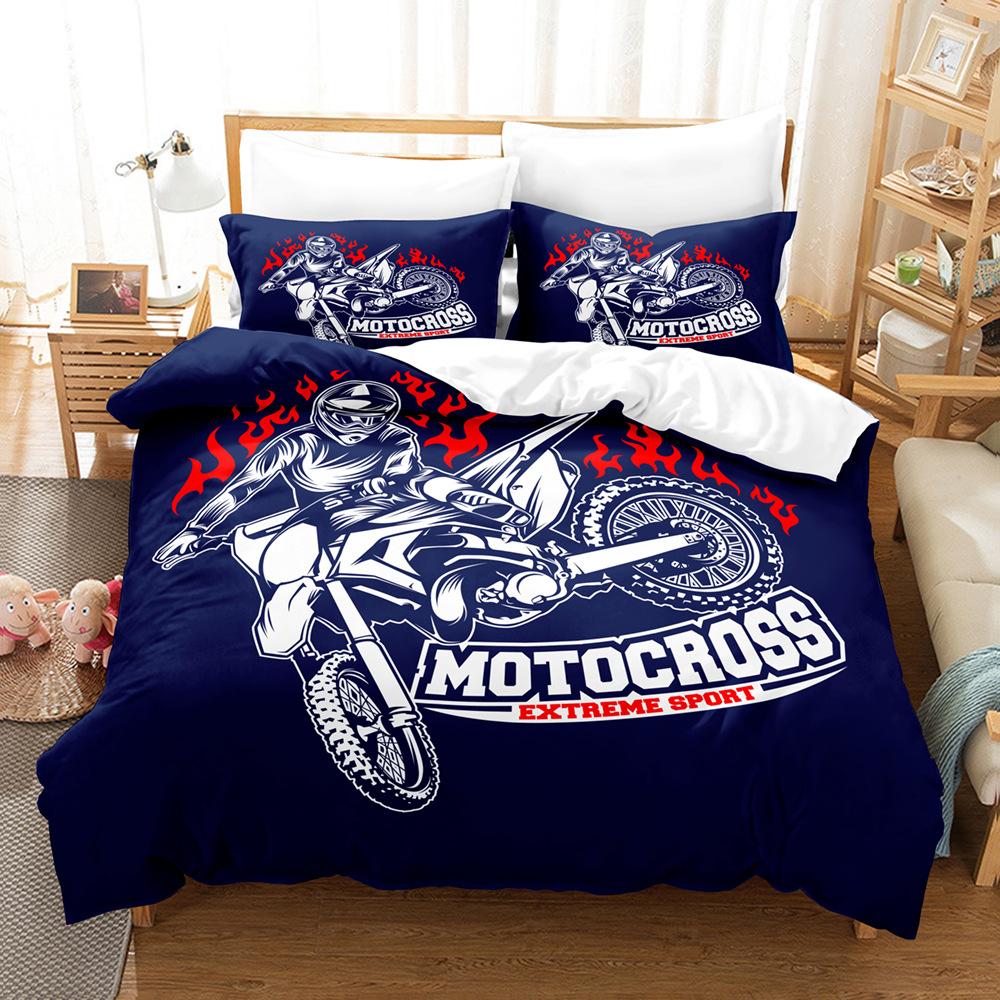 Motorcycle Duvet Cover Set Dirt Bike Extreme Sports Theme for Boy Girl Motocross Racer Polyester Bedding Set King Queen Size