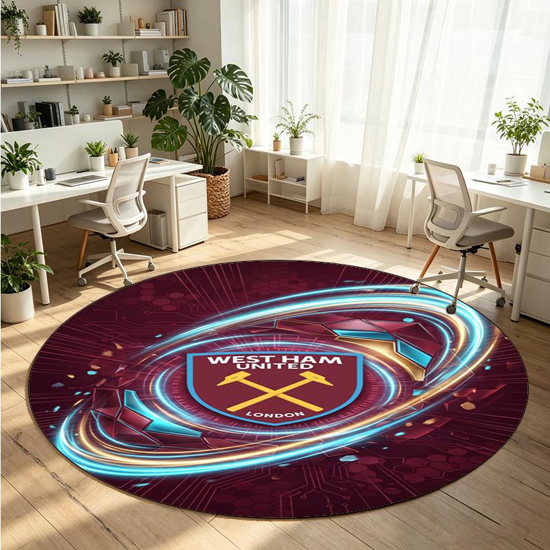 West Ham United Football Printed Round Crystal Velvet Rug Soft Non Slip Floor Carpet For Bedroom Holiday Gift