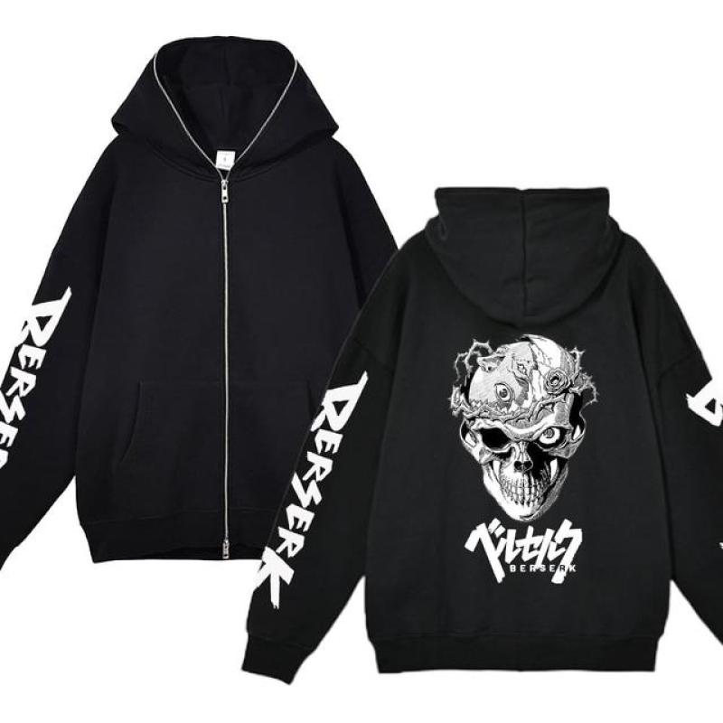 Осенние флисовые куртки на молнии с капюшоном в стиле аниме «Берсерк», толстовки с принтом, уличная одежда, свободные мужские толстовки с капюшоном в стиле Харадзюку, повседневные кардиганы, пальто