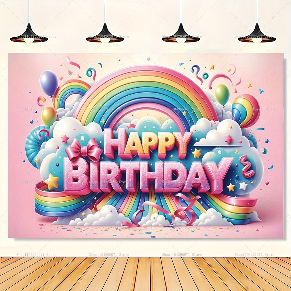 3D Rainbow Colorful Balloon Themed Backdrop Boys Girls Happy Birthday Party Banner Kids Portrait Photography Wall Suppli 99