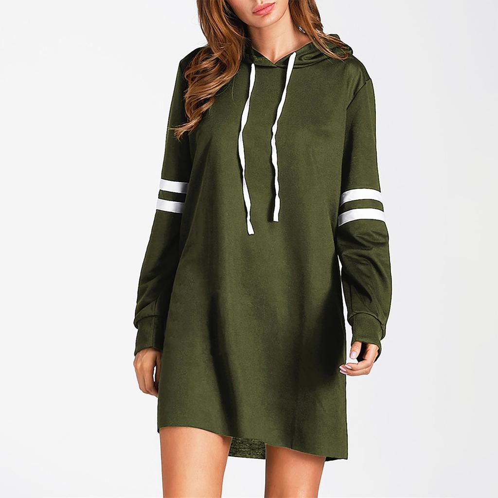 Women's Contrasting Color Long Sleeve Hooded Pocket Pullover Hooded Dress
